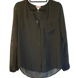 Six Degrees of Separation Sheer Black V-Neck Button Down Top Size Medium